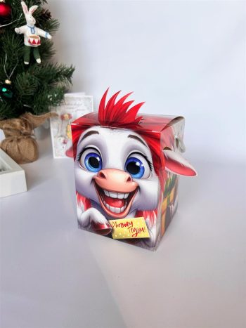 Коробка новогодняя подарочная Смекубик Конёк, 120х120х155 мм (коробка со шнурком) — изображение 2